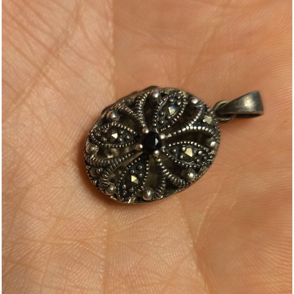 Sterling Silver Black Marcasite Oval Pendant